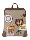 GUCCI Embroidered badge drawstring backpack,LEATHER100%