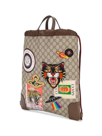 Shop Gucci Embroidered Badge Drawstring Backpack