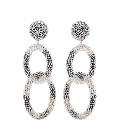 Oscar De La Renta Beaded Two-hoop Drop Clip-on Earrings, Silver