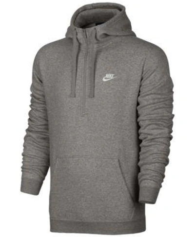 Shop Nike Men's Half-zip Hoodie In Dark Grey Heather/white