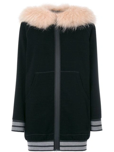 Shop Mr & Mrs Italy Fur Trim Zipped Hoodie - Black