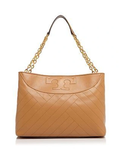 Shop Tory Burch Alexa Quilted Slouchy Leather Tote In Aged Vachetta/gold