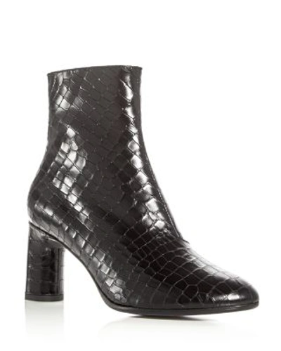 Shop Robert Clergerie Elte Croc Embossed High Heel Booties In Black