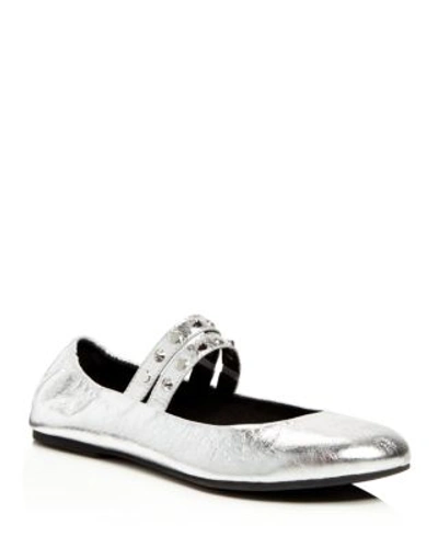 Shop Rebecca Minkoff Lori Metallic Leather Mary Jane Flats In Silver