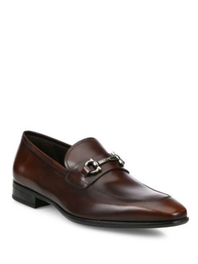 Ferragamo Leather Bit Loafers In Madera