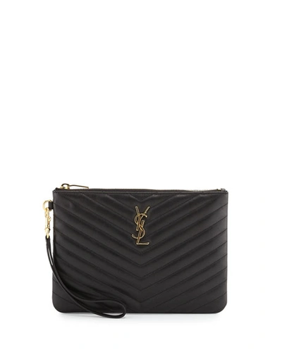 Saint Laurent Ysl Monogram Small Pouch In Smooth Leather In Black