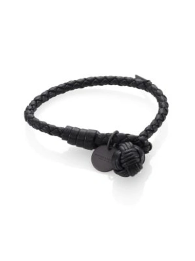 Shop Bottega Veneta Intrecciato Leather Thin Wrap Bracelet In Black