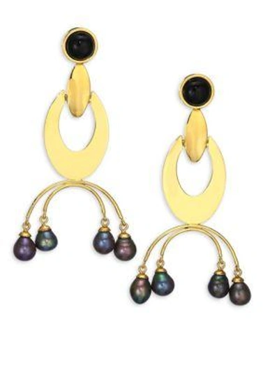 Shop Lizzie Fortunato Gazelle 9mm Peacock Freshwater Pearl Drop Earrings In Gold