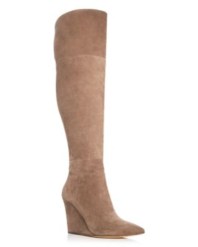 Pour La Victoire Serra Over The Knee Wedge Boots In Taupe