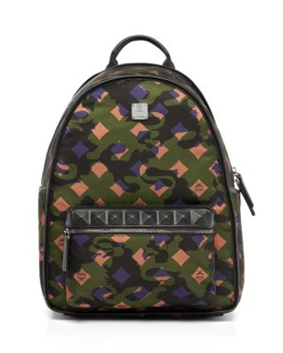 Mcm Dieter Munich Lion Camo Nylon Backpack In Loden Green