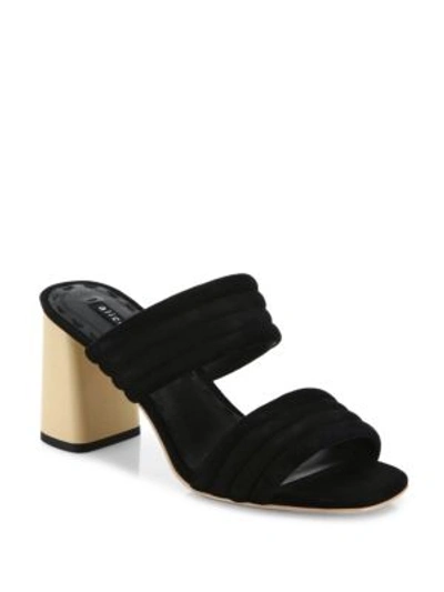 Alice And Olivia Colby Suede Block Heel Slide Sandals In Black