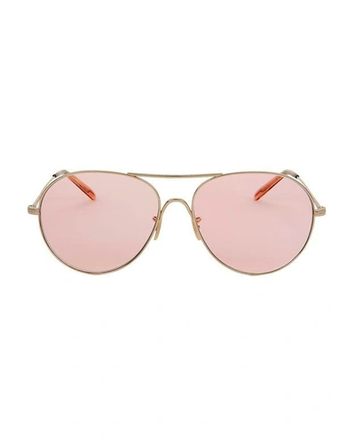 Shop Oliver Peoples Rockmore Light Pink Aviator Sunglasses