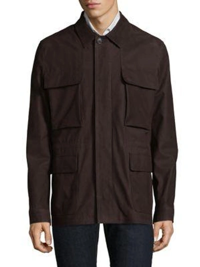 Shop Corneliani Leather Coat In Brown
