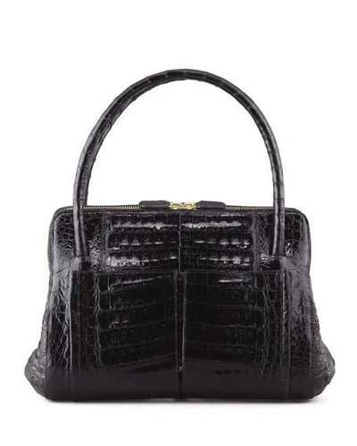 Nancy Gonzalez Linda Small Crocodile Satchel Bag, Black, Black Patterned