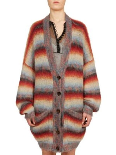 Chloe Striped Brushed Mohair Cardigan In Stripes Red Orange Blue Green Yellow. In Multi ModeSens