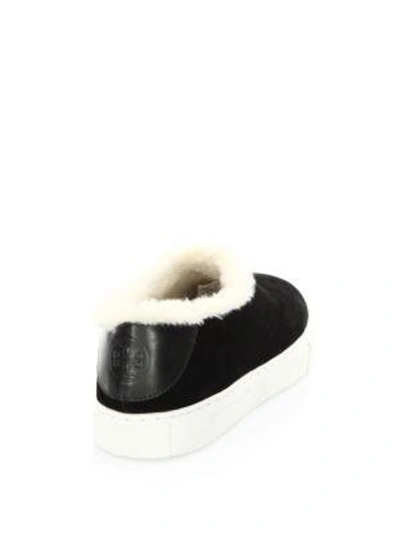 Shop Tory Burch Miller Shearling Suede Slip-on Sneakers In Black