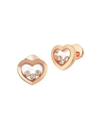 Shop Chopard Happy Diamonds Heart 18k Rose Gold Stud Earrings