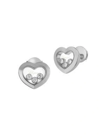 Shop Chopard Happy Diamonds Heart 18k White Gold Stud Earrings