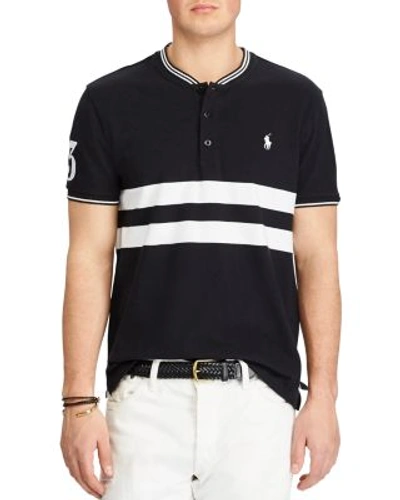 Shop Polo Ralph Lauren Featherweight Custom Slim Fit Henley Polo Shirt In Polo Black/white