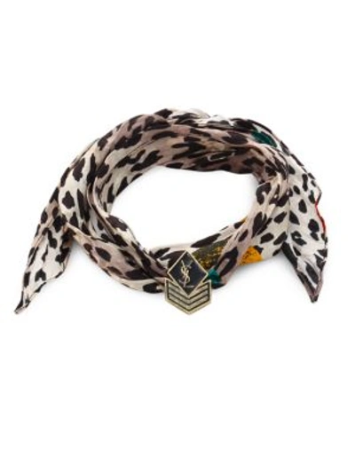 Shop Saint Laurent Army Leopard-print Silk Choker In Multi