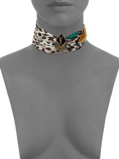 Shop Saint Laurent Army Leopard-print Silk Choker In Multi