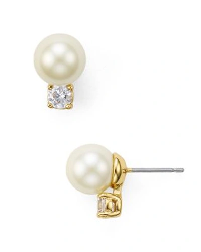 Kate Spade New York Gold-toe Pave & Imitation Pearl Stud Earrings In Cream