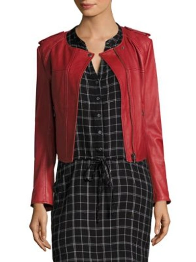 Joie Koali Quilted Pattern Leather Jacket In Tandoori Red