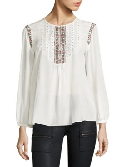 Joie Clema Long-sleeve Silk Top, White In Porcelain