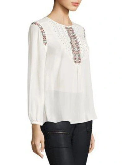Shop Joie Clema Embroidered Silk Blouse In Porcelain