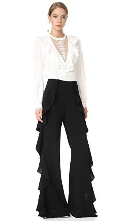 Shop Monique Lhuillier Ruffled Blouse In Silk White