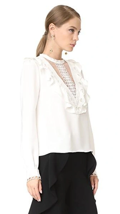 Shop Monique Lhuillier Ruffled Blouse In Silk White