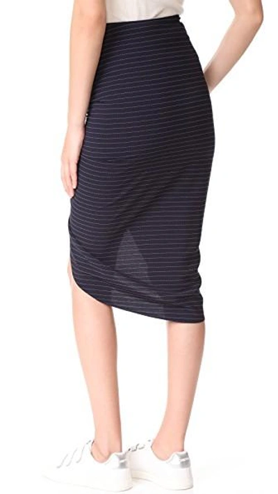Shop Veronica Beard Marlow Lace Up Ruched Skirt In Navy/white