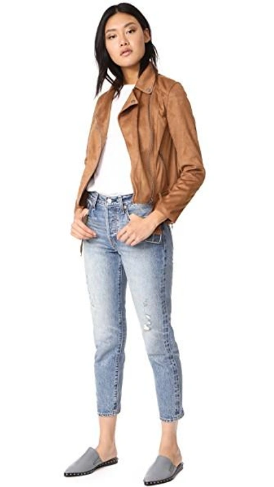 Shop Cupcakes And Cashmere Dixie Faux Suede Moto Jacket In Butterscotch