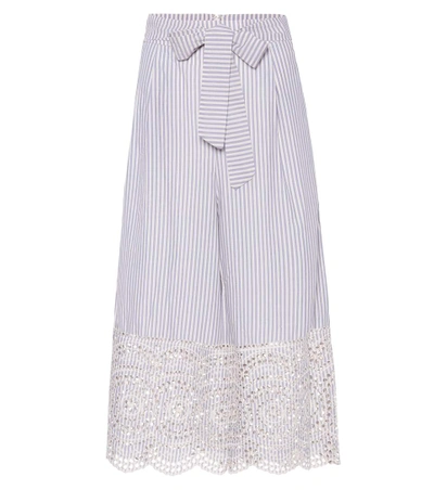 Zimmermann Meridian Broderie Anglaise-trimmed Striped Cotton-poplin Wide-leg Pants In Blue Stripe