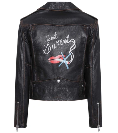 Saint Laurent Printed Leather Moto Jacket In Black