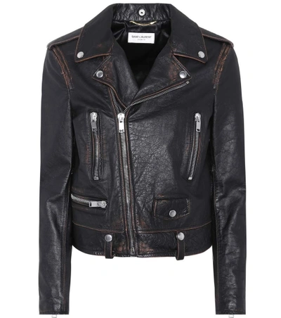 Shop Saint Laurent Printed Leather Moto Jacket In Black