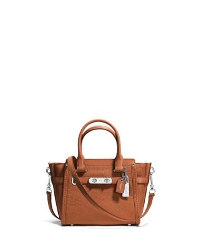 Coach Small Swagger Satchel 21 In Pebble Leather In Saddle/silver