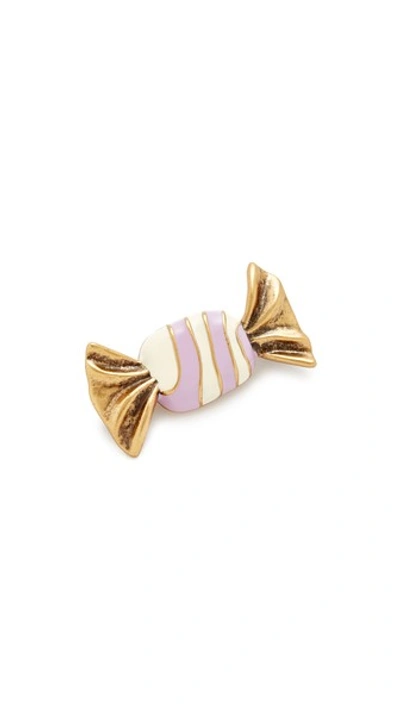 Shop Marc Jacobs Striped Candy Brooch In Antique Gold
