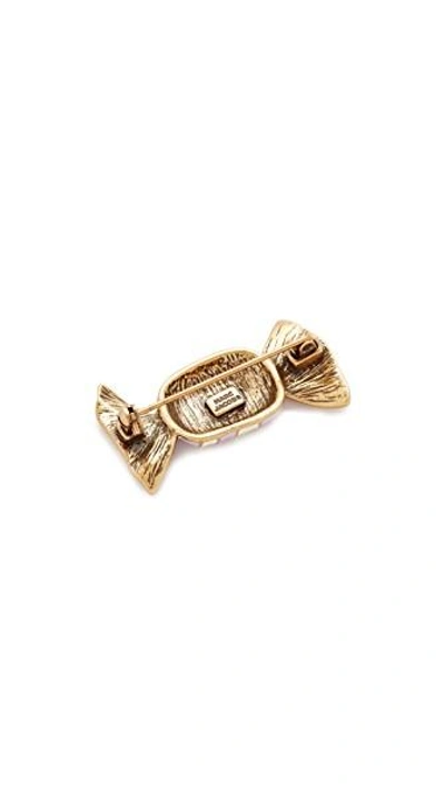 Shop Marc Jacobs Striped Candy Brooch In Antique Gold
