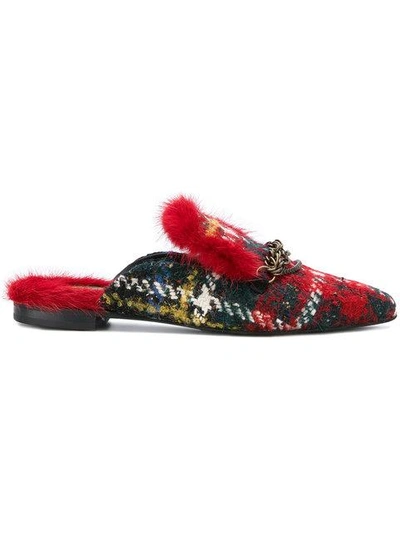 Shop Mr & Mrs Italy Chain Embellished Tweed Mules In Red