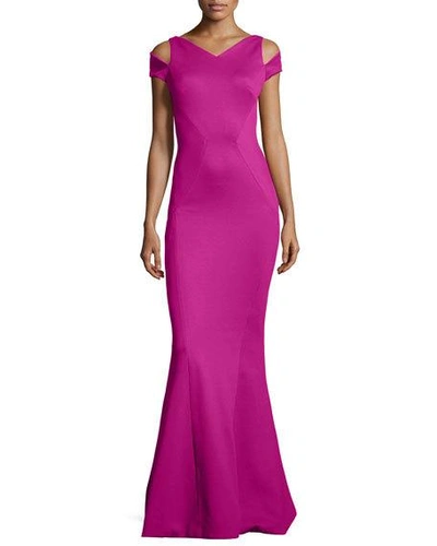 Zac Posen Cold-shoulder V-neck Mermaid Gown, Magenta