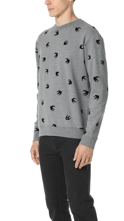 Shop Mcq By Alexander Mcqueen Swallow Long Sleeve Crew Neck Sweatshirt In Grey