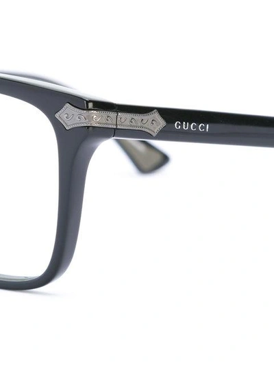 Shop Gucci Embossed Titanium Square Glasses