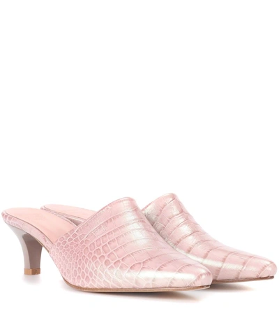 Maryam Nassir Zadeh Andrea Embossed Leather Mules In Pearly Faux Croc