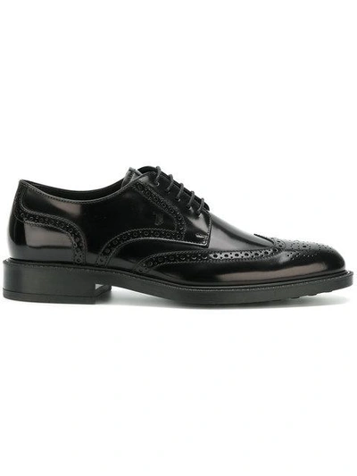 Shop Tod's Almond Toe Brogues In Black