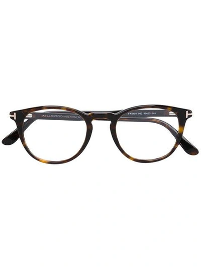 Shop Tom Ford Round Frame Glasses In Brown