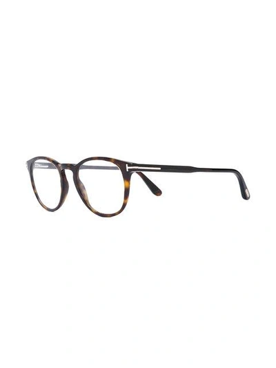 Shop Tom Ford Round Frame Glasses In Brown