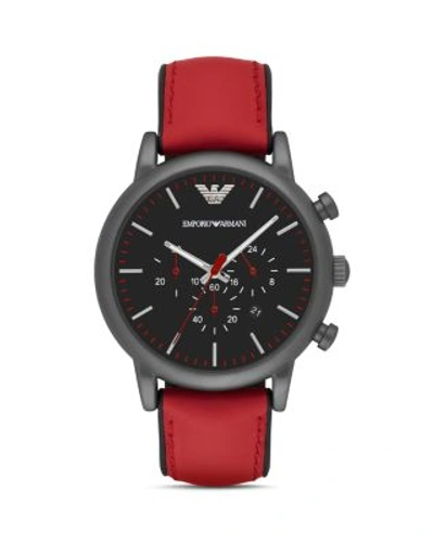 Emporio Armani Men's Chronograph Luigi Red Leather Strap Watch 46mm Ar1971 In Black