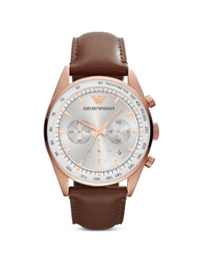 Emporio Armani Men's Chronograph Brown Leather Strap Watch 43mm Ar5995 In Cognac