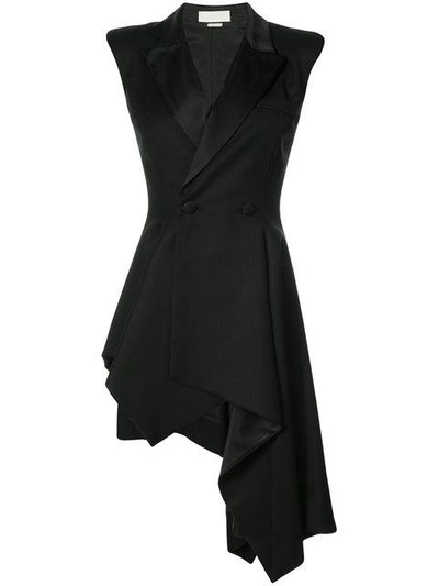 Monse Asymmetric Cap-sleeve Tuxedo Dress, Black